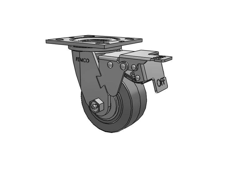 E-line Swivel Caster with 4 x 2 Thermo-Rubber (Flat) Wheel and Total Lock Brake