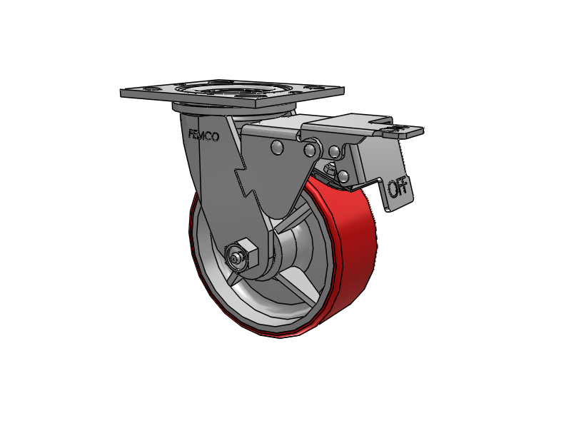E-line Swivel Caster with 5 x 2 Mold-on Poly Wheel and Total Lock Brake