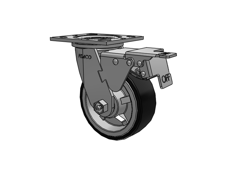 E-line Swivel Caster with 5 x 2 PolyKat Thermo-Urethane Wheel and Total Lock Brake