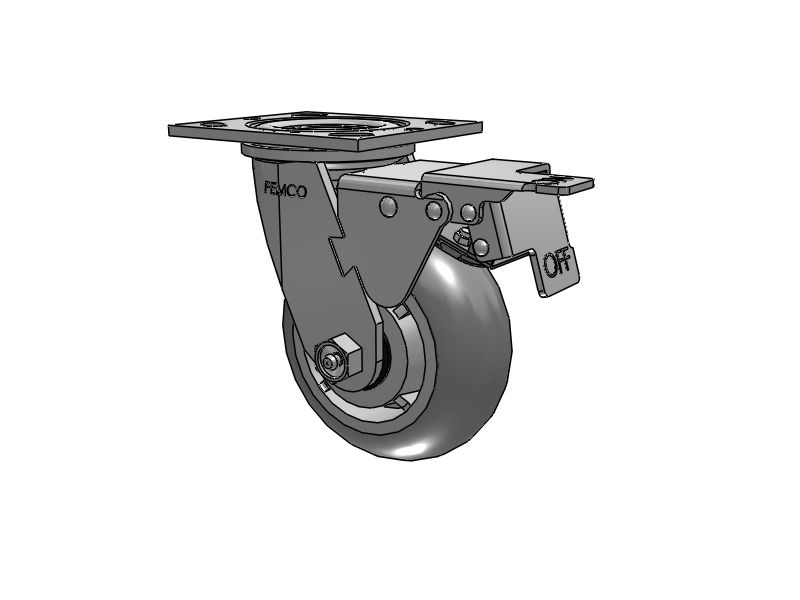 E-line Swivel Caster with 5 x 2 Thermo-Rubber (Donut) Wheel and Total Lock Brake