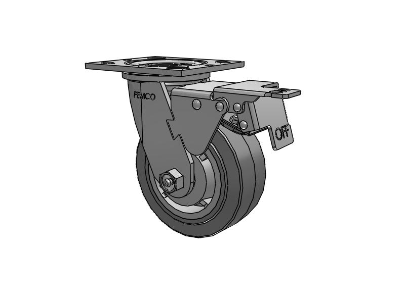 E-line Swivel Caster with 5 x 2 Thermo-Rubber (Flat) Wheel and Total Lock Brake