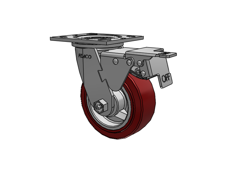 E-line Swivel Caster with 5 x 2 Thermo-Urethane (Maroon/Grey) Wheel and Total Lock Brake