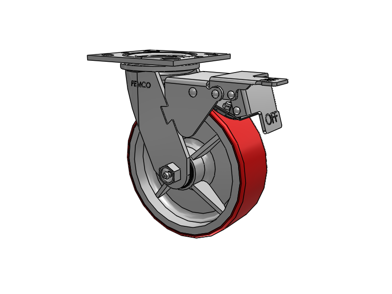 Roulette pivotante E-line avec roue en polyuréthane moulée 6 x 2 et frein à blocage total