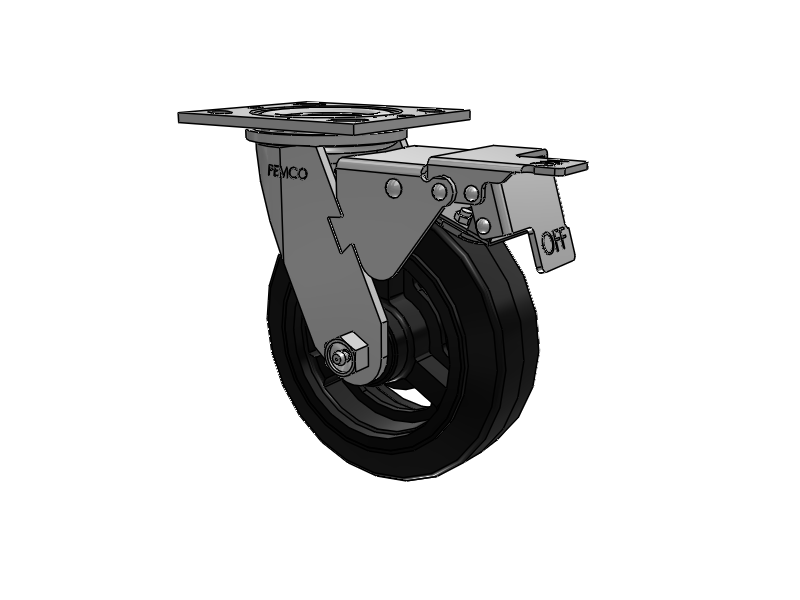 E-line Swivel Caster with 6 x 2 Moldon Rubber Wheel and Total Lock Brake