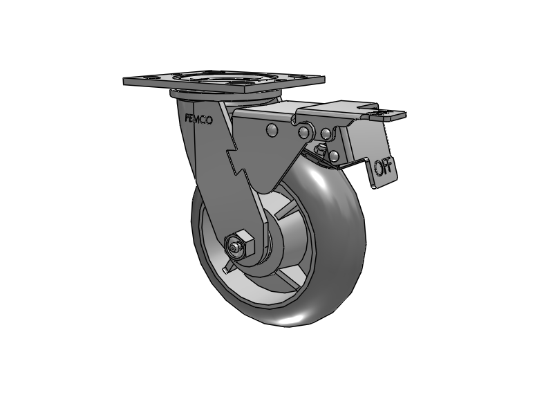 E-line Swivel Caster with 6 x 2 Thermo-Rubber (Donut) Wheel and Total Lock Brake