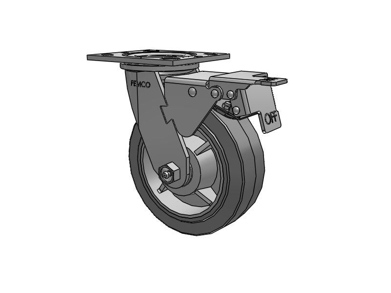 E-line Swivel Caster with 6 x 2 Thermo-Rubber (Flat) Wheel and Total Lock Brake