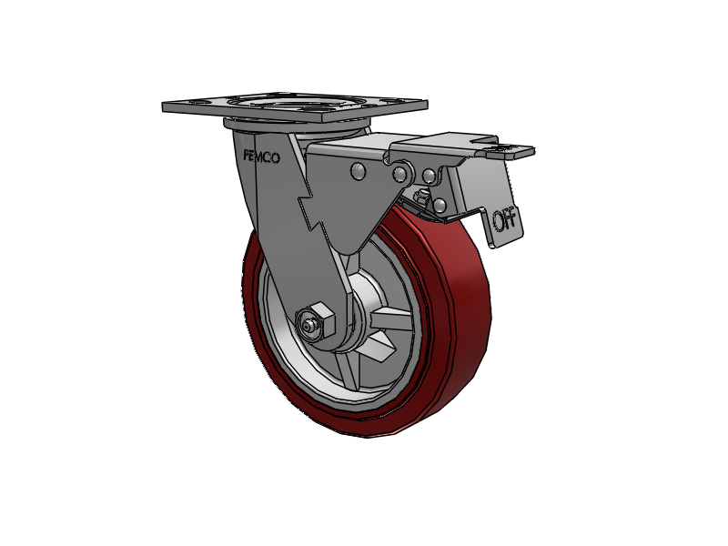 E-line Swivel Caster with 6 x 2 Thermo-Urethane (Maroon/Grey) Wheel and Total Lock Brake