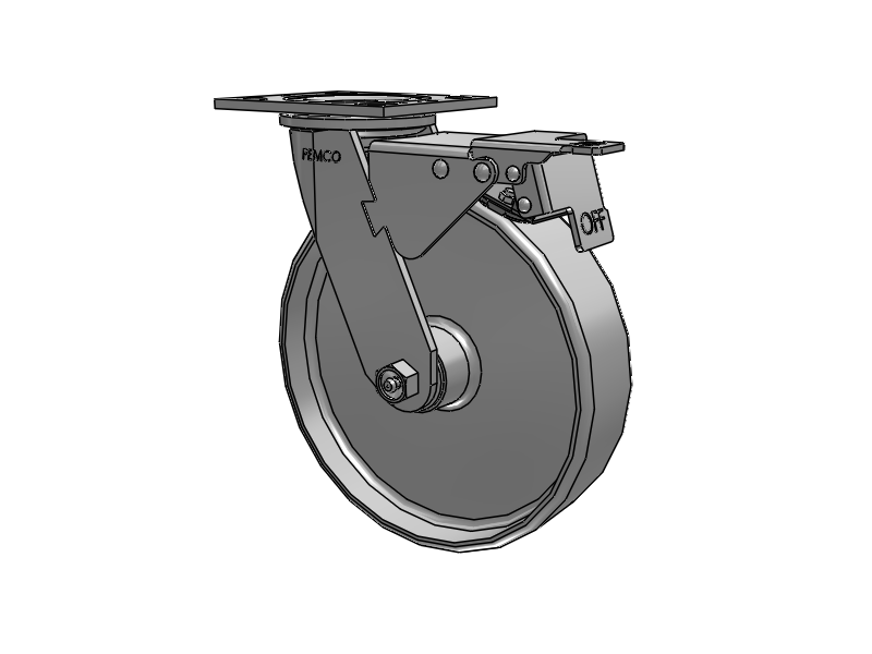 E-line Swivel Caster with 8 x 2 Cast Iron Wheel and Total Lock Brake