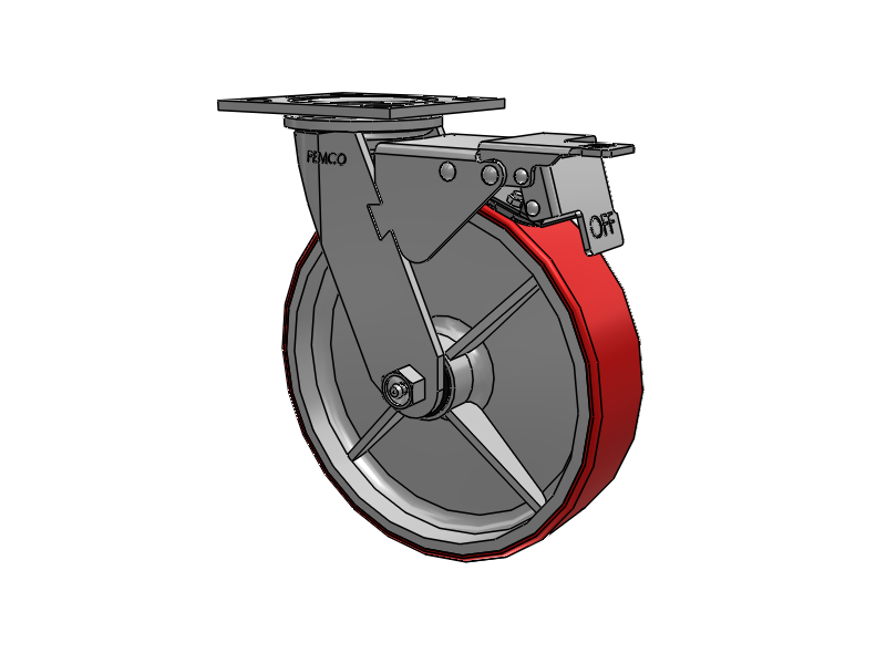 E-line Swivel Caster with 8 x 2 Mold-on Poly Wheel and Total Lock Brake
