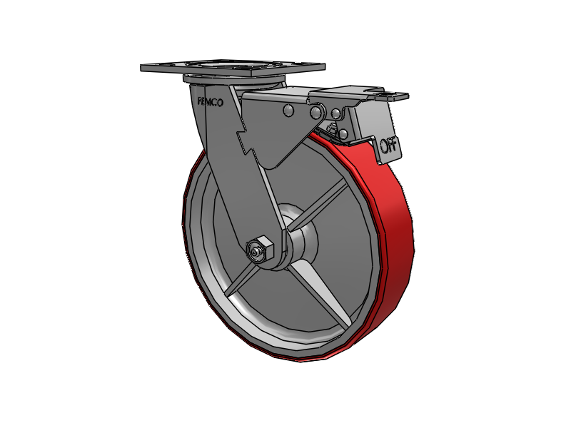 E-line Swivel Caster with 8 x 2 Mold-on Poly Wheel and Total Lock Brake