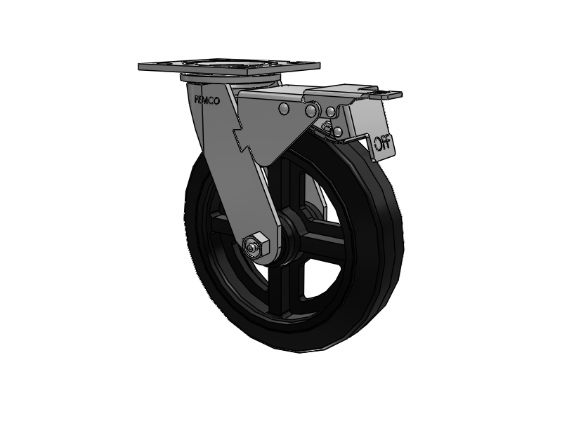 E-line Swivel Caster with 8 x 2 Moldon Rubber Wheel and Total Lock Brake