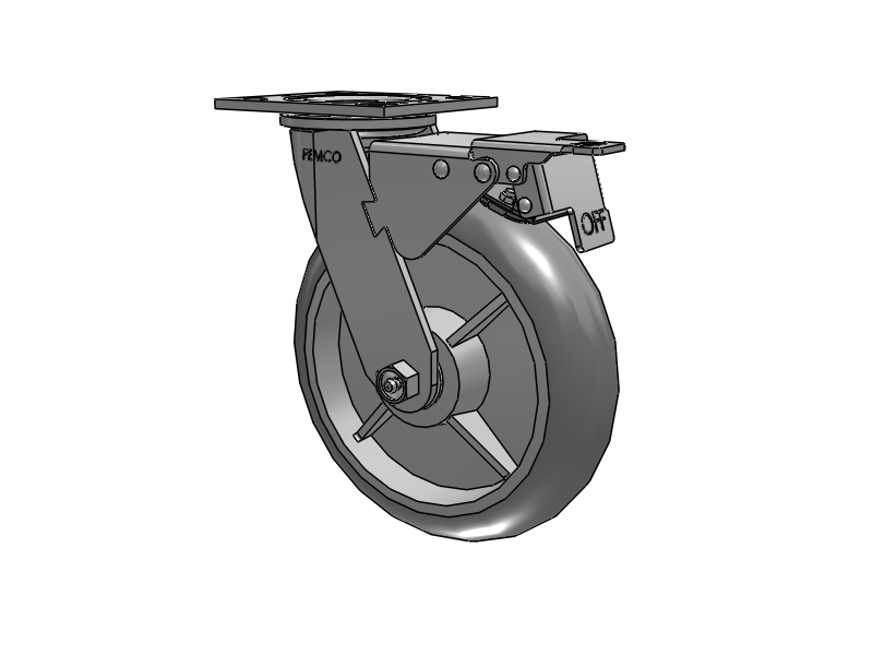 E-line Swivel Caster with 8 x 2 Thermo-Rubber (Donut) Wheel and Total Lock Brake