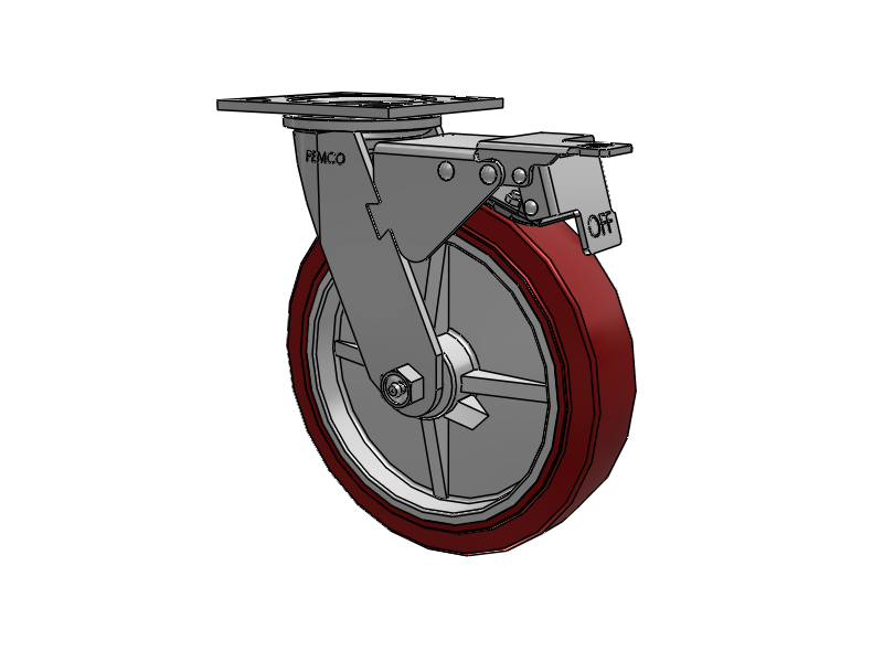 E-line Swivel Caster with 8 x 2 Thermo-Urethane (Maroon/Grey) Wheel and Total Lock Brake