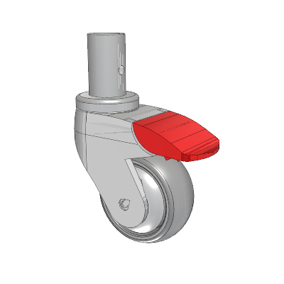 Tango Round Stem Caster with 75 x 32 TPU (80a) Wheel and Total Lock Brake