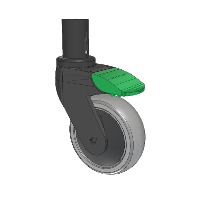 Tango Round Stem Caster with 100 x 32 TPR (80a) Wheel and Directional Lock Brake