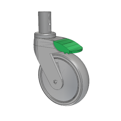 Tango Round Stem Caster with 125 x 32 TPU (80a) Wheel and Directional Lock Brake