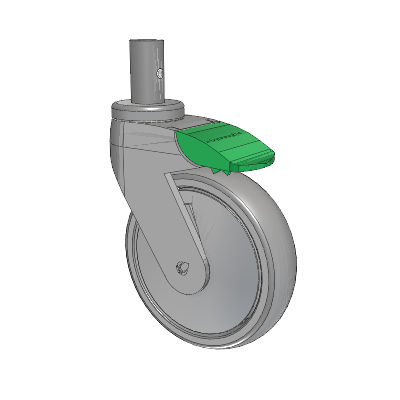 Tango Round Stem Caster with 125 x 32 TPR (80a) Wheel and Directional Lock Brake