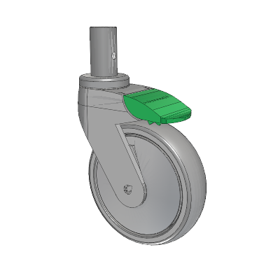 Tango Round Stem Caster with 125 x 32 TPR (80a) Wheel and Directional Lock Brake