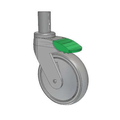 Tango Round Stem Caster with 125 x 32 TPR (80a) Wheel and Directional Lock Brake
