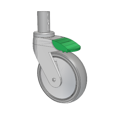 Tango Round Stem Caster with 125 x 32 TPR (80a) Wheel and Directional Lock Brake