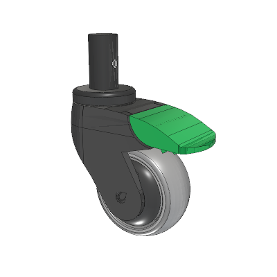 Tango Round Stem Caster with 75 x 32 TPU (80a) Wheel and Directional Lock Brake