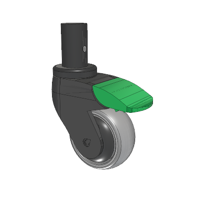Tango Round Stem Caster with 75 x 32 TPR (80a) Wheel and Directional Lock Brake