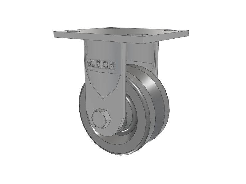16 Series Top Plate Rigid Caster with 4 x 2 Silver Enamel Paint VG - Cast Iron V-Groove Wheel