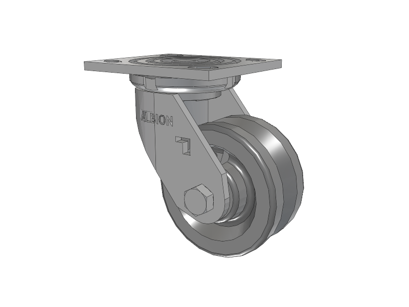 16 Series Top Plate Swivel Caster with 4 x 2 Silver Enamel Paint VG - Cast Iron V-Groove Wheel