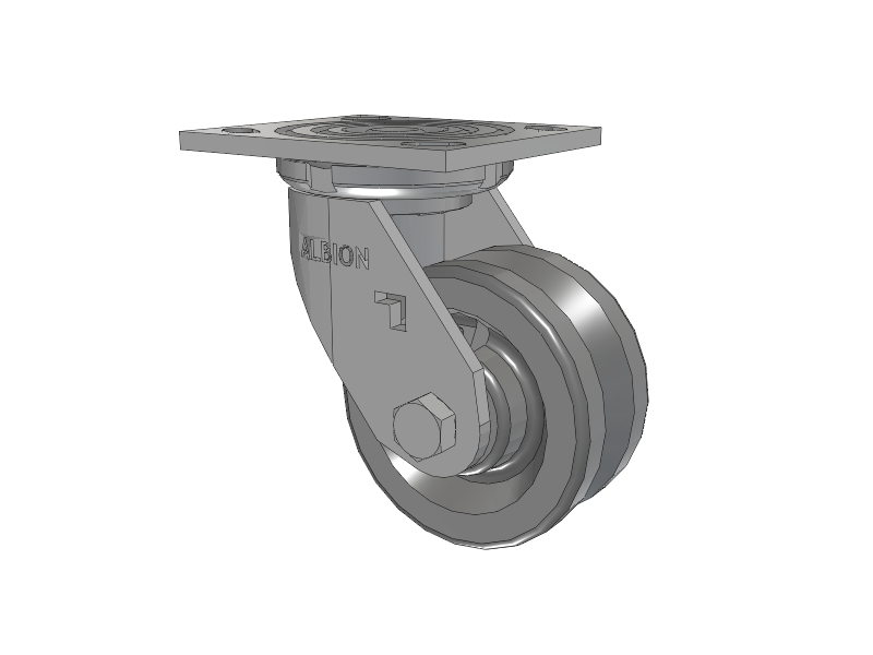 16 Series Top Plate Swivel Caster with 4 x 2 Silver Enamel Paint VG - Cast Iron V-Groove Wheel