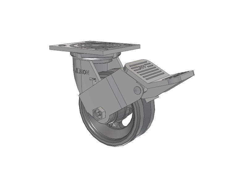 16 Series Top Plate Swivel Caster with 5 x 2 Silver Enamel Paint VG - Cast Iron V-Groove Wheel and Face Brake