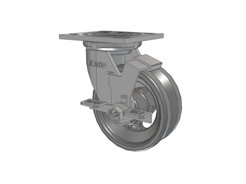 16 Series Top Plate Swivel Caster with 5 x 2 Silver Enamel Paint VG - Cast Iron V-Groove Wheel and Face Brake