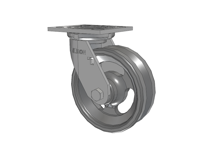 16 Series Top Plate Swivel Caster with 6 x 2 Silver Enamel Paint VG - Cast Iron V-Groove Wheel