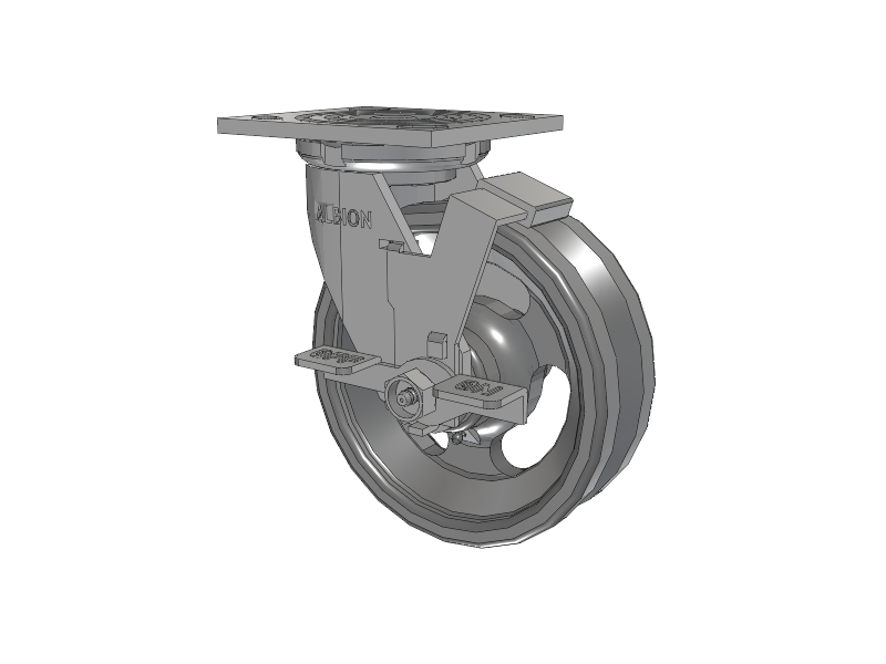 16 Series Top Plate Swivel Caster with 6 x 2 Silver Enamel Paint VG - Cast Iron V-Groove Wheel and Face Brake