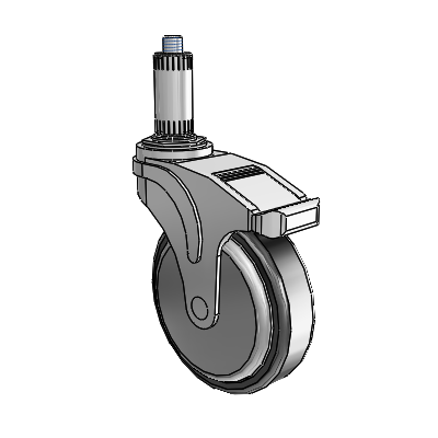 Next Generation Expanding Adapter Stem Swivel Caster with 5 x 1.25 Santoprene Wheel and Directional Lock Brake