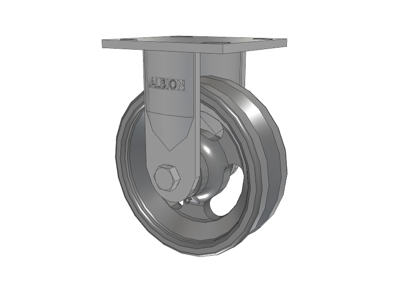 16 Series Top Plate Rigid Caster with 6 x 2 Silver Enamel Paint VG - Cast Iron V-Groove Wheel