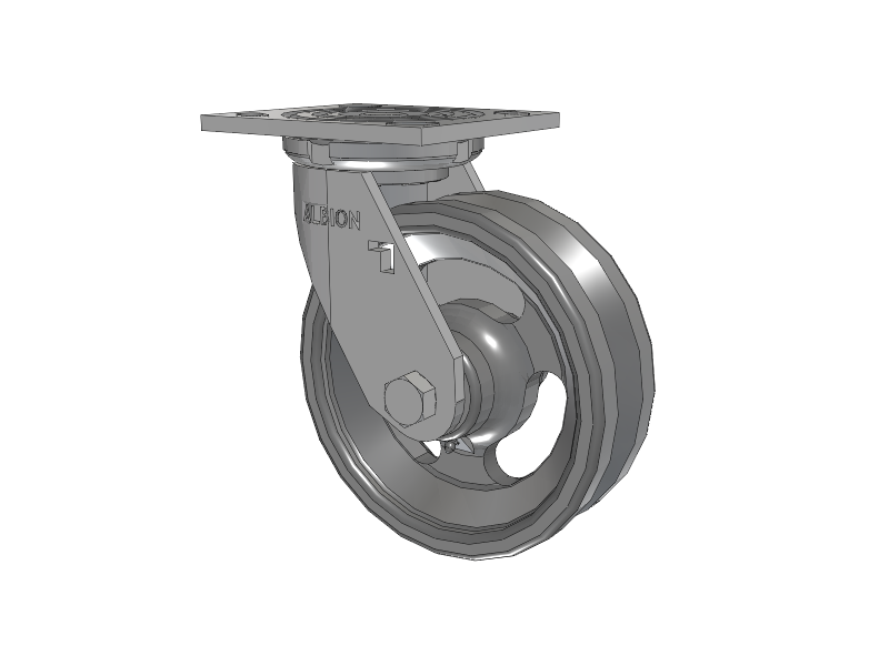16 Series Top Plate Swivel Caster with 6 x 2 Silver Enamel Paint VG - Cast Iron V-Groove Wheel