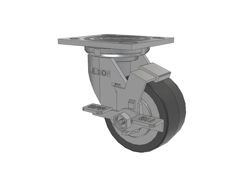 16 Series Top Plate Swivel Caster with 4 x 2 Grey Tread on Grey Polypropylene Core XA - Polyurethane (Polypropylene Core) Wheel and Face Brake