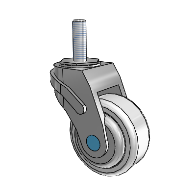 Next Generation Stainless Threaded Stem Grey Nyon with Blue Axle Cap Swivel Caster with 3 x 1.25 Antimicrobial Rubber Wheel