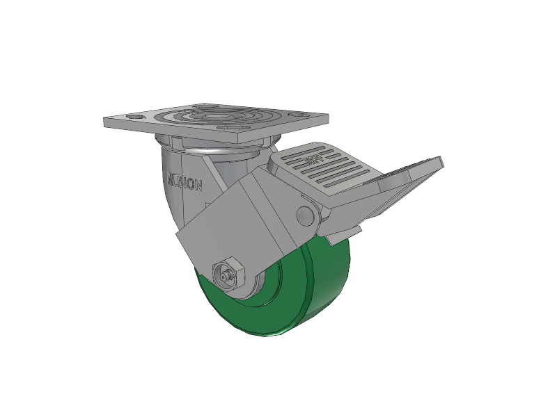 16 Series Top Plate Swivel Caster with 4 x 2 Green Polyurethane XI - X-treme Solid Polyurethane Wheel and Face Brake