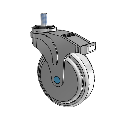 Next Generation Stainless Threaded Stem Grey Nyon with Blue Axle Cap Swivel Caster with 5 x 1.25 Antimicrobial Rubber Wheel and Total Lock