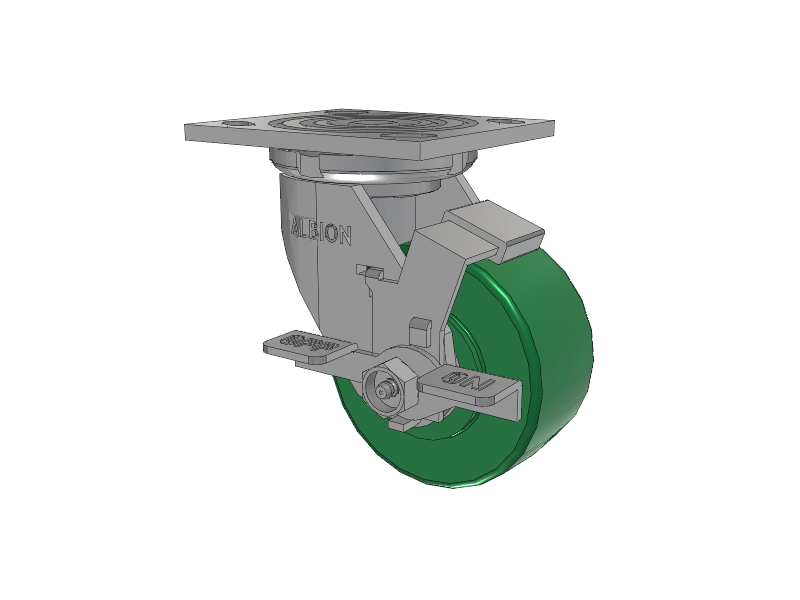 16 Series Top Plate Swivel Caster with 4 x 2 Green Polyurethane XI - X-treme Solid Polyurethane Wheel and Face Brake