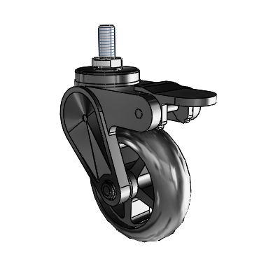 Eclipse Threaded Stem Swivel Caster with 3 x 1 Black Polyurethane Wheel and Tread Lock Brake