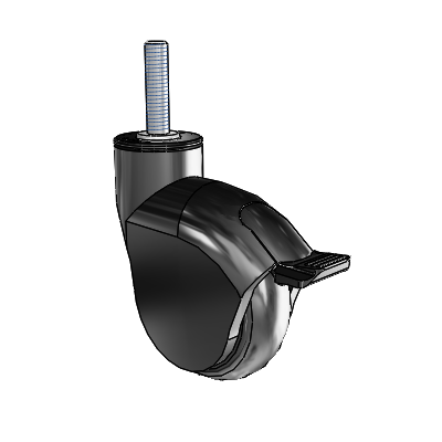 Genesis Threaded Stem Black Swivel Caster with 3 x 1 Monotech Wheel and Tread Lock Brake