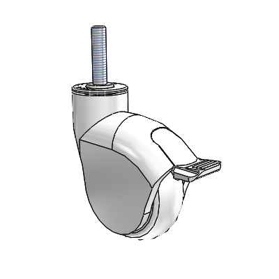 Genesis Threaded Stem White Swivel Caster with 3 x 1 Monotech Wheel and Tread Lock Brake