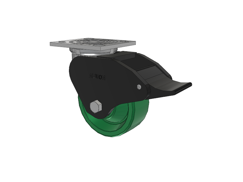 16 Series Top Plate Swivel Caster with 5 x 2 Green Polyurethane XI - X-treme Solid Polyurethane Wheel and Total Lock Brake