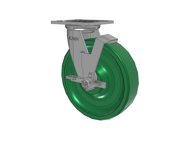 16 Series Top Plate Swivel Caster with 8 x 2 Green Polyurethane XI - X-treme Solid Polyurethane Wheel and Face Brake