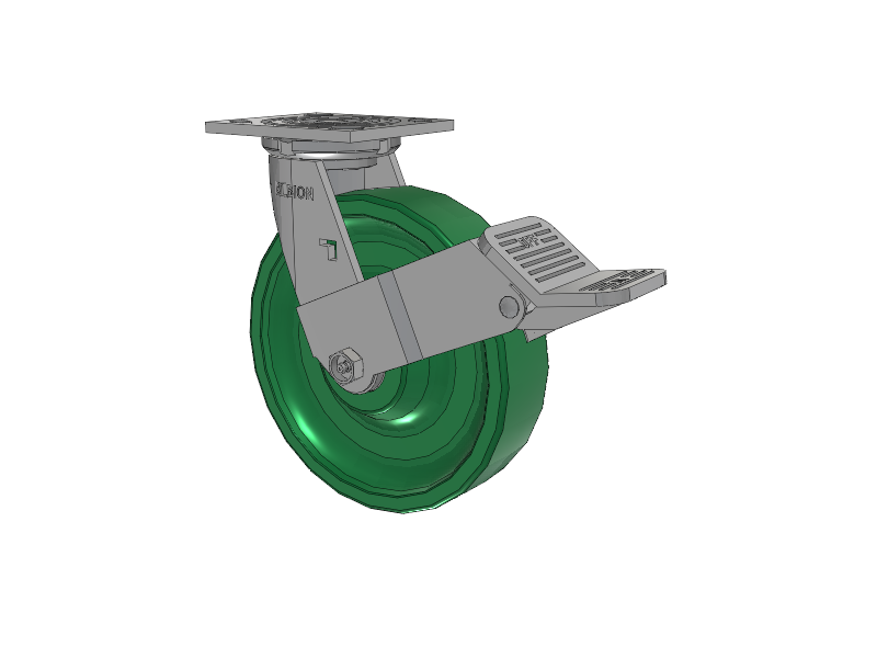 16 Series Top Plate Swivel Caster with 8 x 2 Green Polyurethane XI - X-treme Solid Polyurethane Wheel and Face Brake