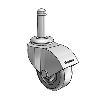 Roulette pivotante Monarch Grip Ring en nickel poli, équipée de 2 roues en caoutchouc dur noir de 0,8125