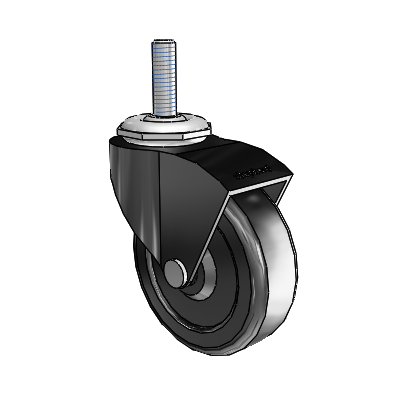 Roulette pivotante Monarch à tige filetée, finition oxydée noire, avec roue en caoutchouc dur noir de 2,5 x 0,8125