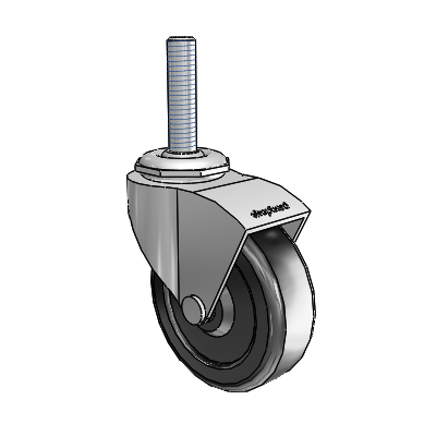 Monarch Threaded Stem Polished Nickel Swivel Caster with 2.5 x .8125 Black Hard Rubber Wheel